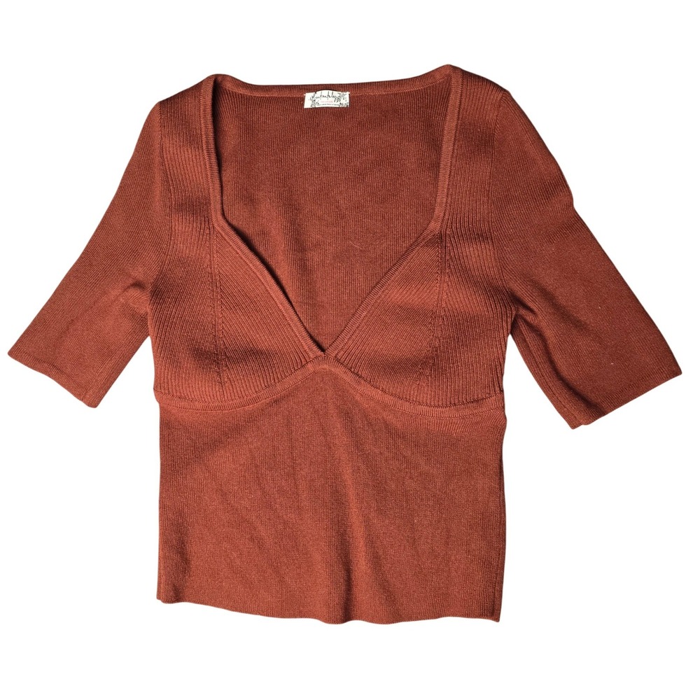 Free People Intimately‎ Ribbed Knit Cropped Top Rust Orange Short Sleeve XS